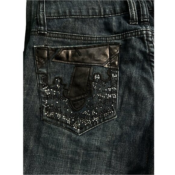 Antik Denim Embroidered Embellished Straight Leg Low Rise Dark Wash Jeans Sz 28 - Picture 10 of 16